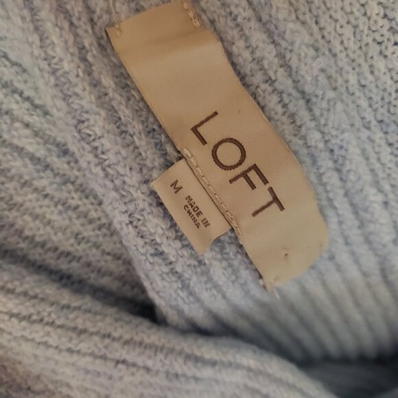 Loft M Tunic Sweater Light Blue Wool Blend Cowl Neck Long Sleeve Ribbed Medium - Picture 6 of 7
